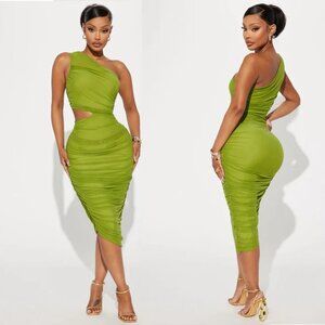Ruched Midi Dress w/ Cutout